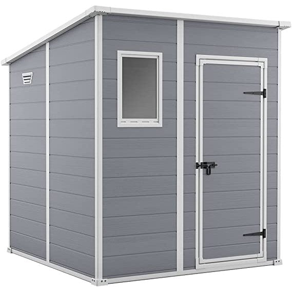MANOR-66-GREY-2-2 Keter 6 x 6 Manor Plastic Pent Garden Storage Shed – Grey - Image 1